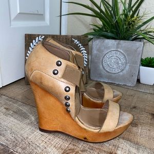True religion wooden stud wedge heels